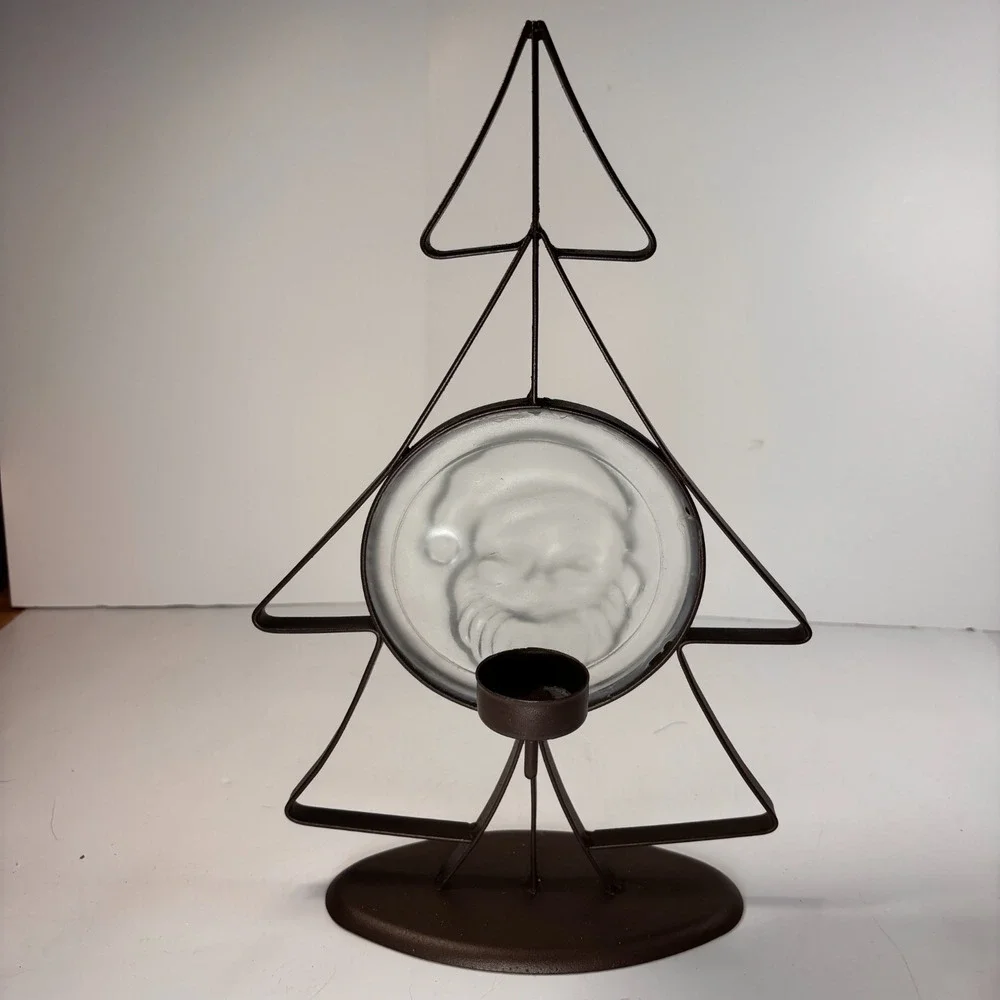 Nordic Scandinavia Holiday Decor Metal Christmas Tree Candle Holder Glass Santa
